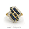 Round and Baguette Sapphire Cluster Ring with Illusion Set Diamond Accents in 10k Yellow Gold - Thumbnail 1