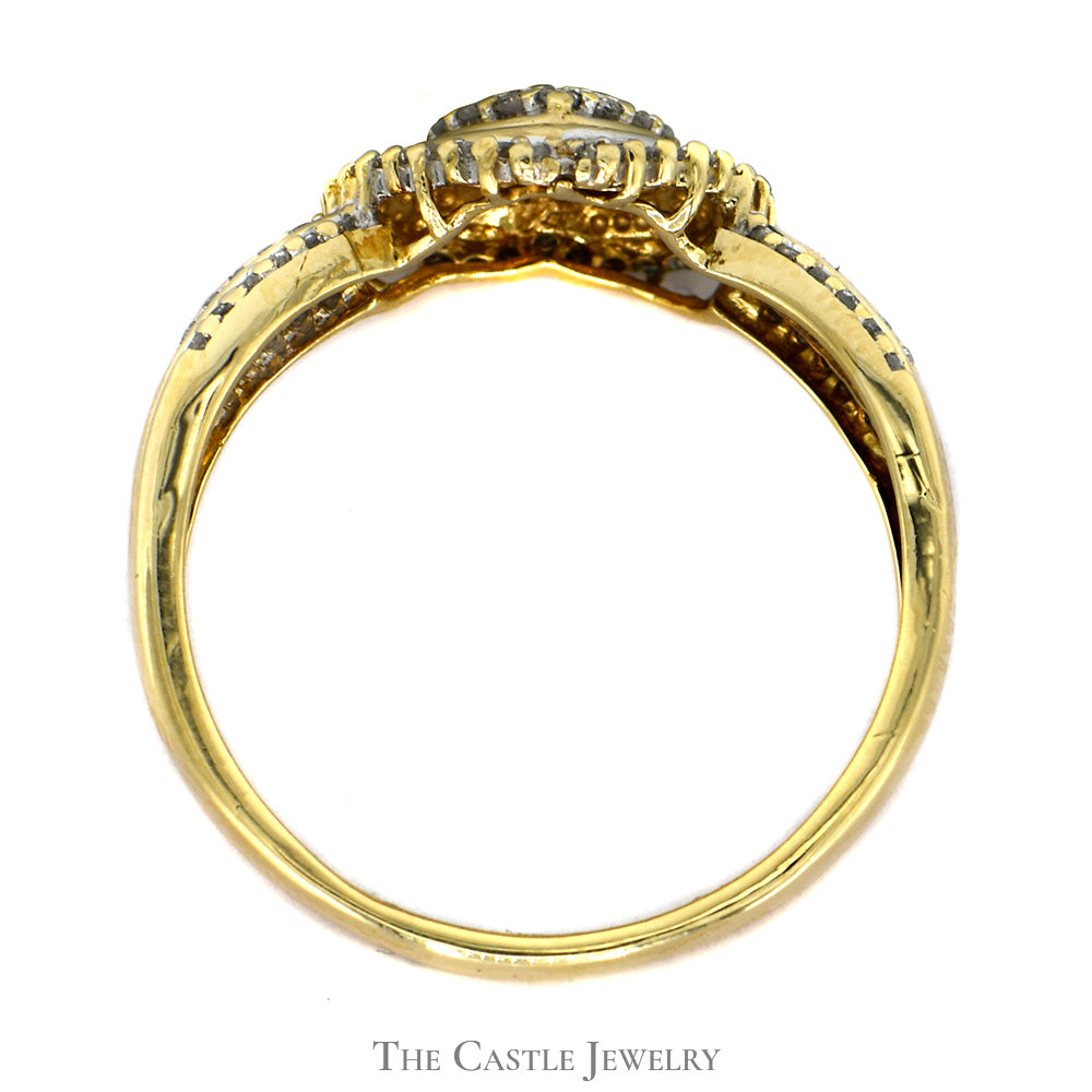 1/2cttw Heart Shaped Diamond Cluster Ring with Diamond Halo and Accents in 10k Yellow Gold