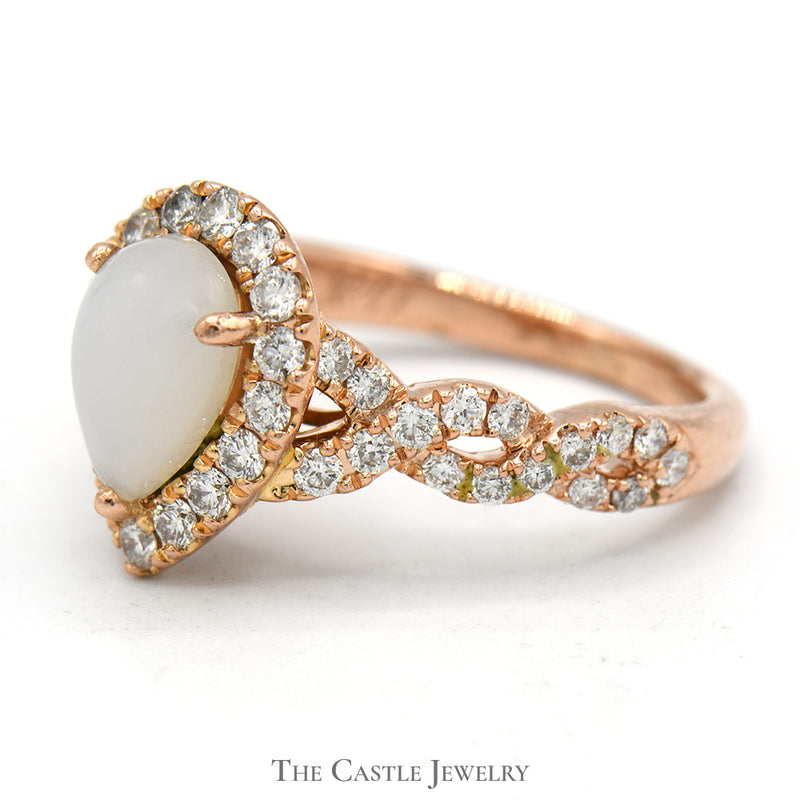 Neil Lane Designer Pear Cut Moonstone Ring with Diamond Accented Twisted Sides in 14k Rose Gold