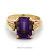 Emerald Cut Amethyst Ring with Fanned Sides in 14k Yellow Gold - Thumbnail 1