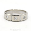 Flat Set Triple Diamond Band with Grooved Design in 14k White Gold - Thumbnail 1