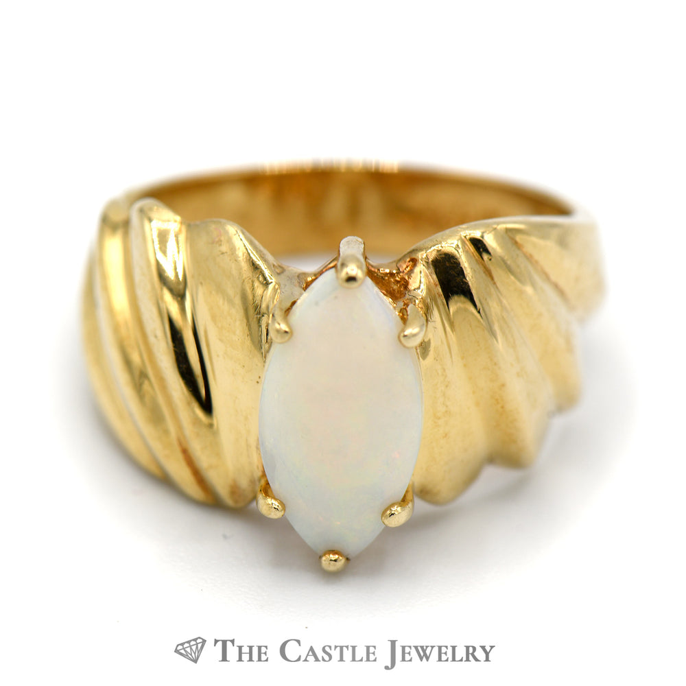 Marquise Shaped Opal Ring with Wavy 10k Yellow Gold Mounting