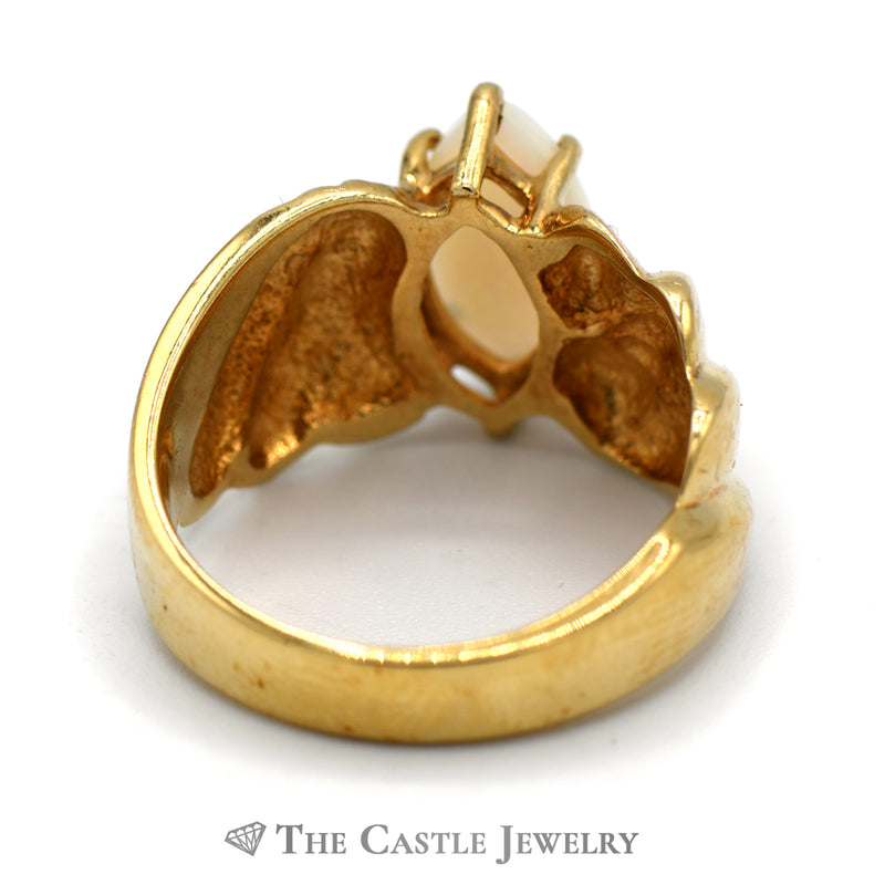 Marquise Shaped Opal Ring with Wavy 10k Yellow Gold Mounting