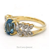 Oval Blue Topaz Ring with Diamond Accented Leaf Design in 14k Yellow Gold - Thumbnail 3