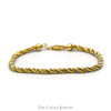7 Inch Two Tone Intertwined Rope and Beaded Chain Bracelet in 14k Yellow and White Gold - Thumbnail 1