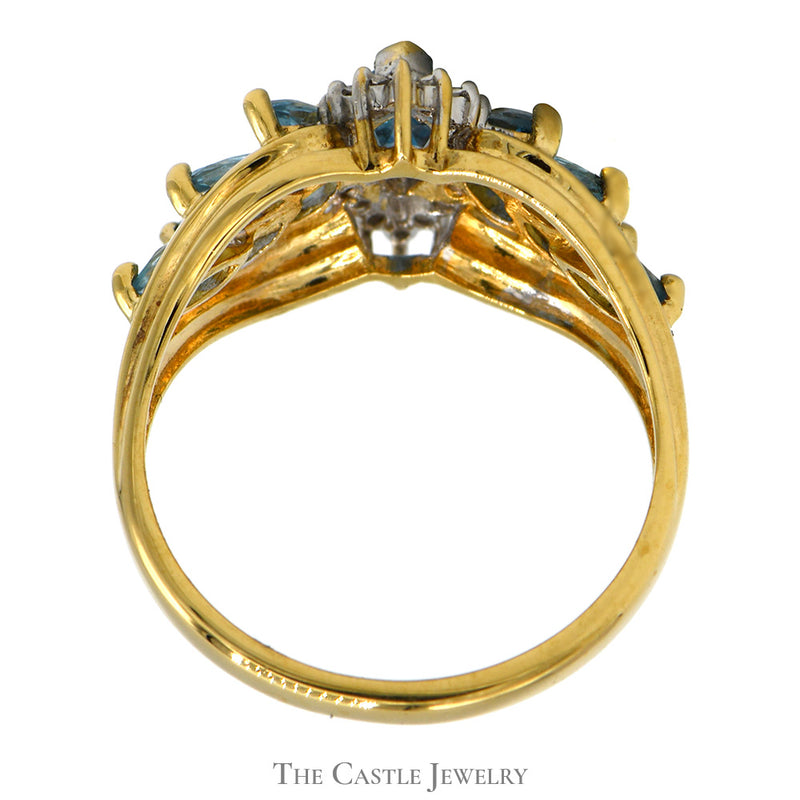 Marquise Cut Blue Topaz Ring with Blue Topaz Cluster and Diamond Accents in 10k Yellow Gold