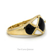 Mother of Pearl and Onyx Dome Ring with Diamond Accents in 14k Yellow Gold - Thumbnail 3