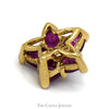 Flower Shaped Ruby Cluster Pendant with Diamond Accent in 10k Yellow Gold - Thumbnail 3