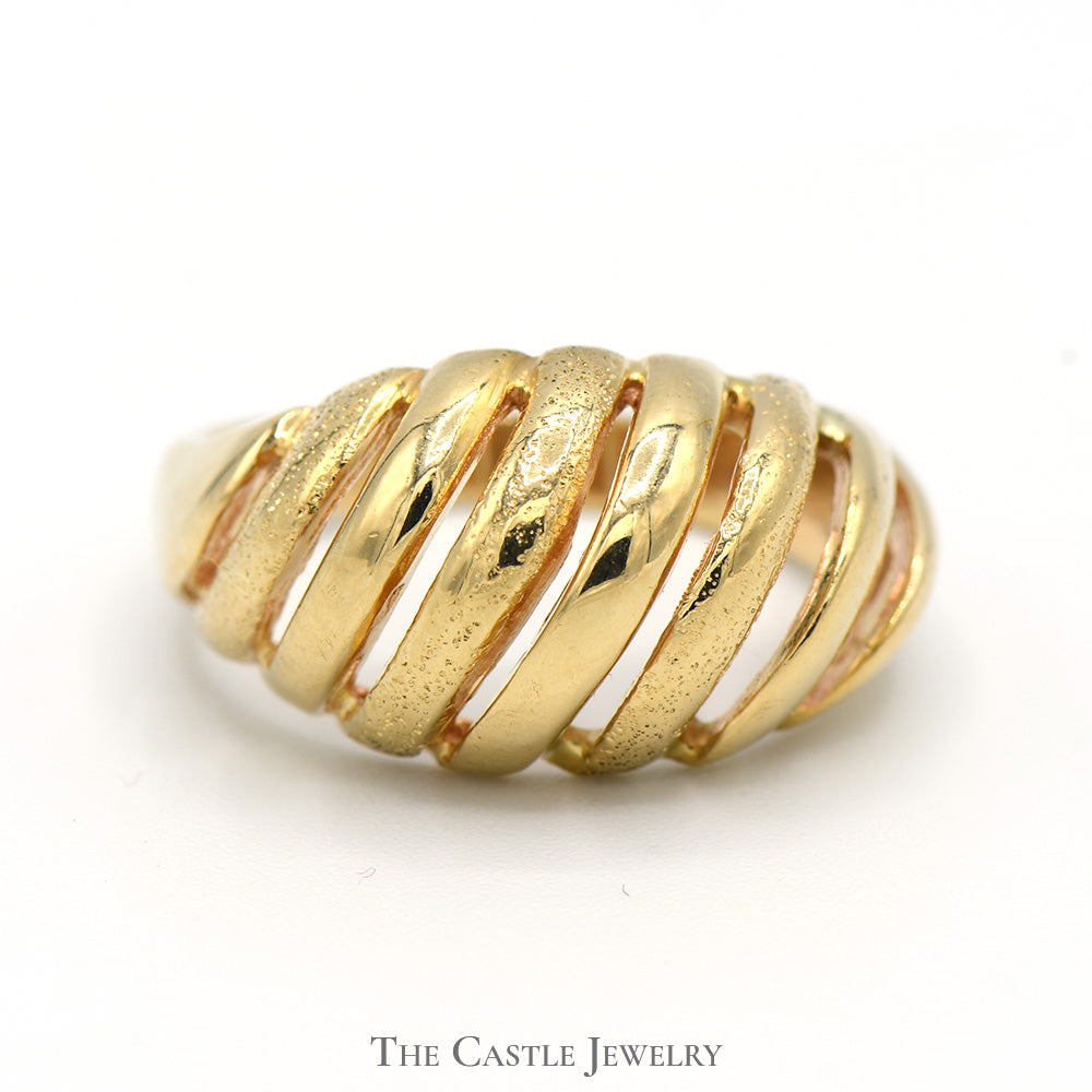 14k Yellow Gold Open Ridged Dome Ring - Size 6