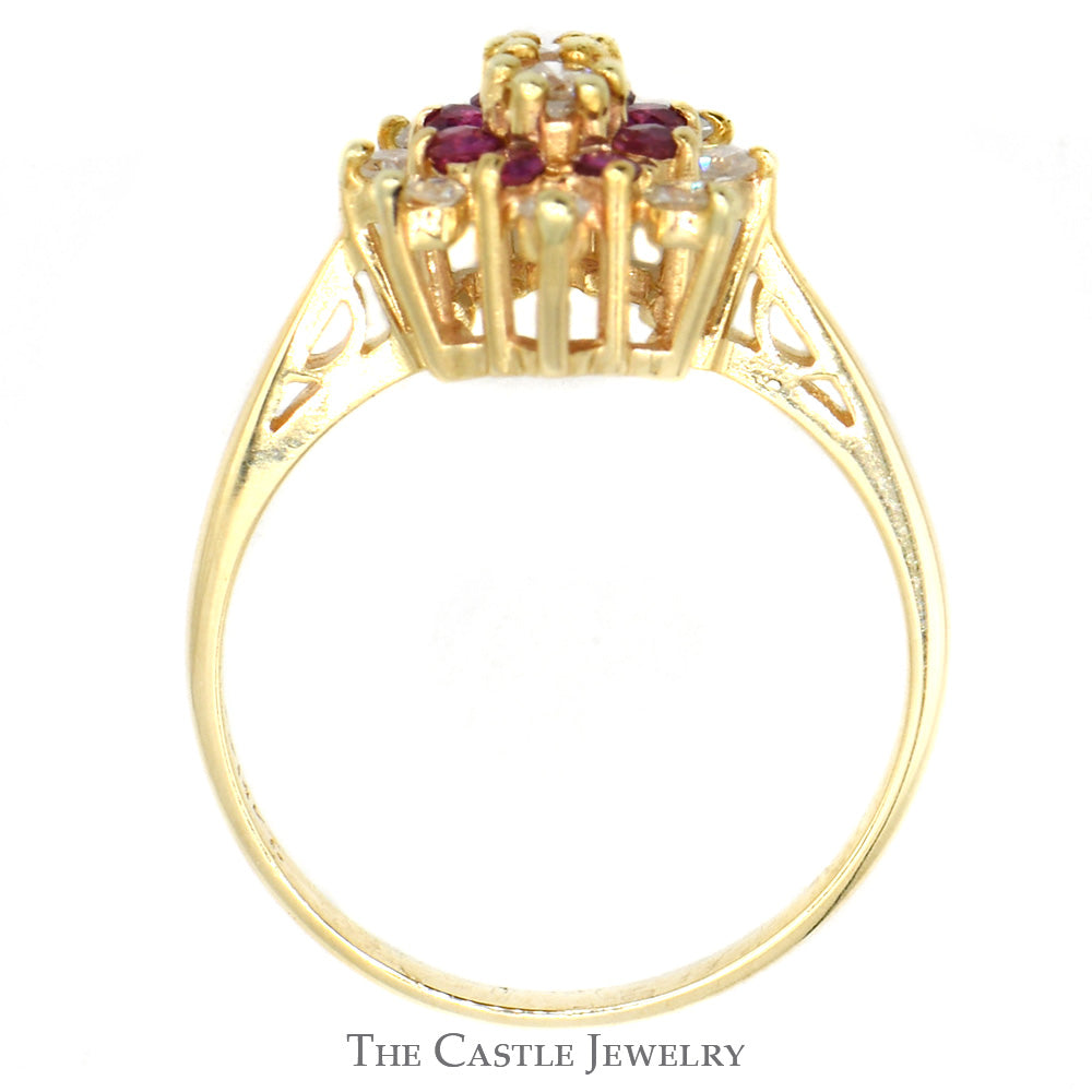 Ruby and Diamond Cluster Ring in 14k Yellow Gold Catherdral Mounting