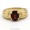 Oval Garnet Ring with Ridged Sides in 10k Yellow Gold - Thumbnail 1