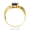 Oval Garnet Ring with Ridged Sides in 10k Yellow Gold - Thumbnail 2