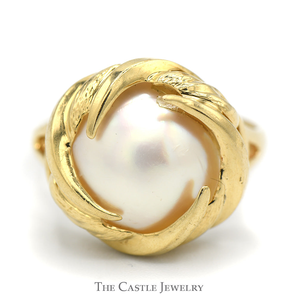 Mabe Pearl Ring with Wave Designed 10k Yellow Gold Mounting