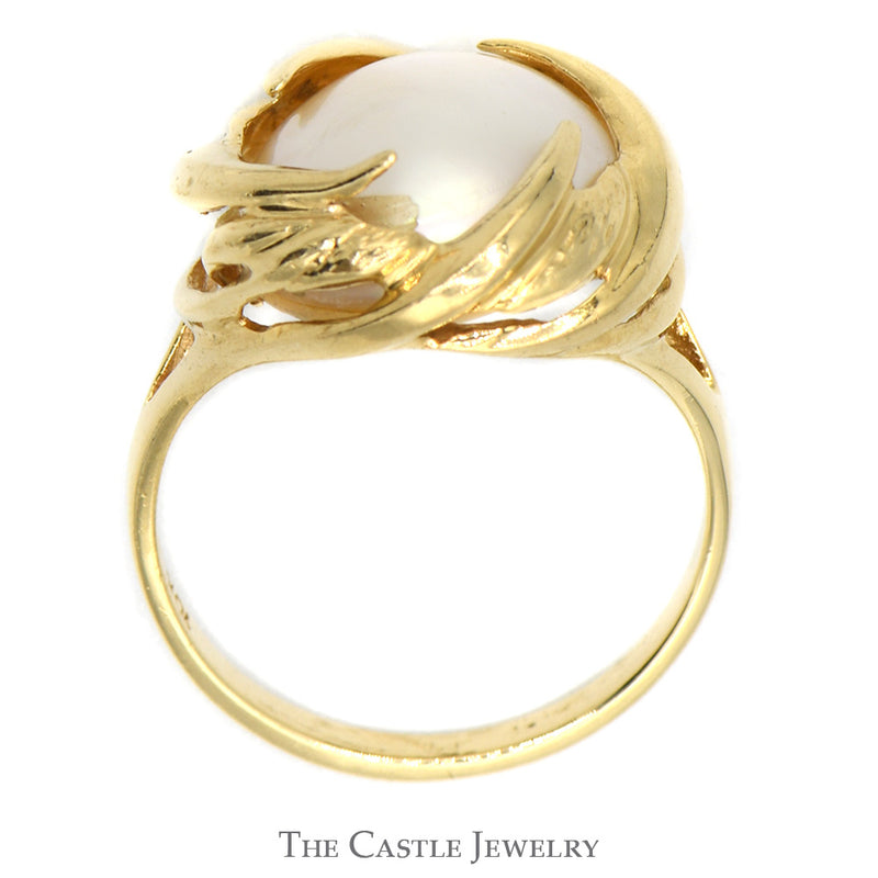 Mabe Pearl Ring with Wave Designed 10k Yellow Gold Mounting