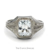 Bezel Set Radiant Cut Aquamarine Ring in 10k White Gold Antique Style Setting - Thumbnail 1
