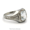 Bezel Set Radiant Cut Aquamarine Ring in 10k White Gold Antique Style Setting - Thumbnail 3