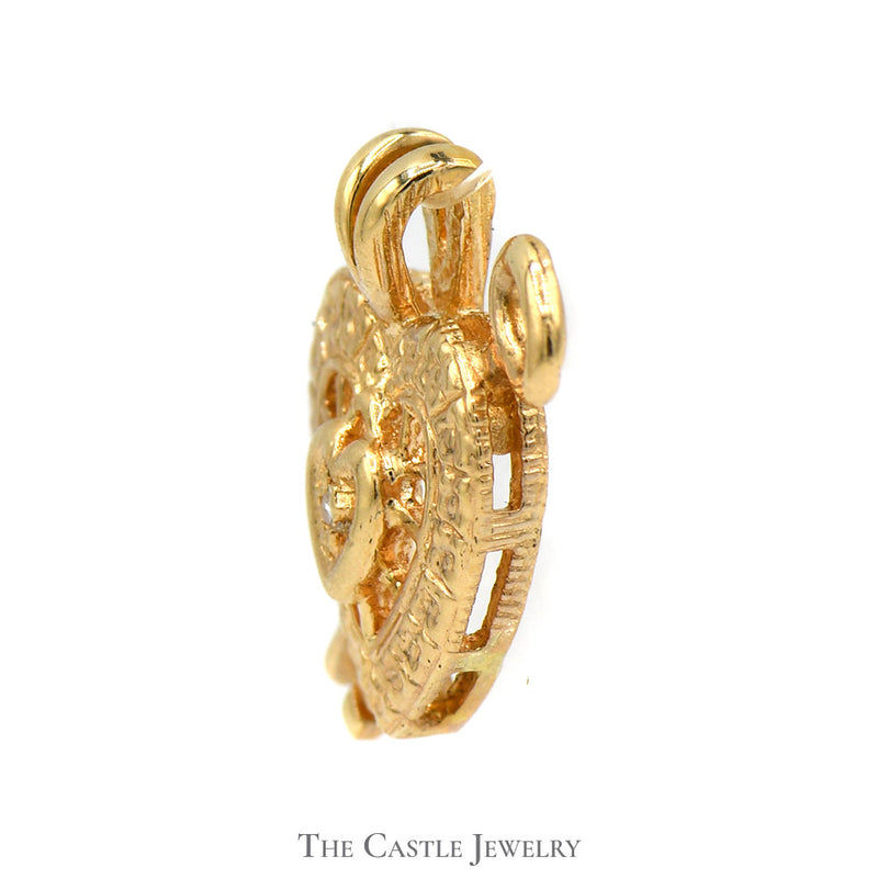 Lock & Key Heart Pendant with Illusion Set Diamond Accent in 14k Yellow Gold