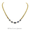18 inch Graduated Oval Sapphire Necklaces with Baguette Diamond Halos on 14k Yellow Gold Panther Link Chain - Thumbnail 1
