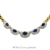 18 inch Graduated Oval Sapphire Necklaces with Baguette Diamond Halos on 14k Yellow Gold Panther Link Chain - Thumbnail 2