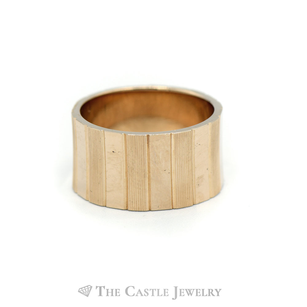14k Yellow Gold 10mm Grooved and Polished Band