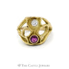 Bezel Set Round Ruby and Diamond Ring with Open Design Mounting in 18KT Yellow Gold - Thumbnail 1