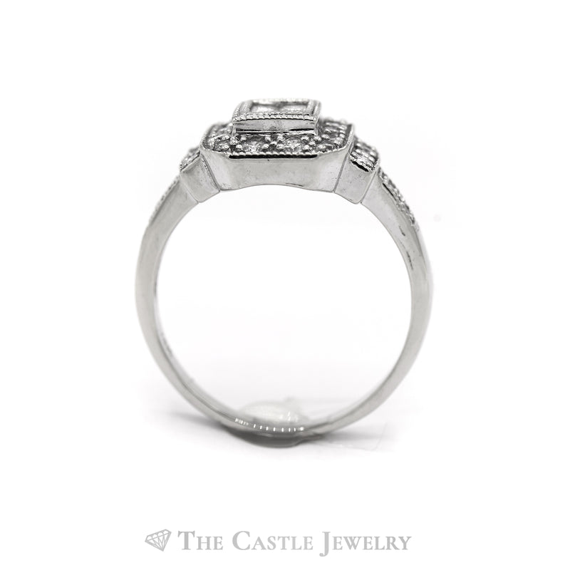 .75CTTW Princess Cut Diamonds with Round Cut Diamond Bezel in 14K White Gold
