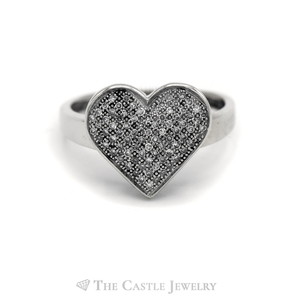 Heart Shaped Pave Set Diamond Cluster Ring in 14k White Gold