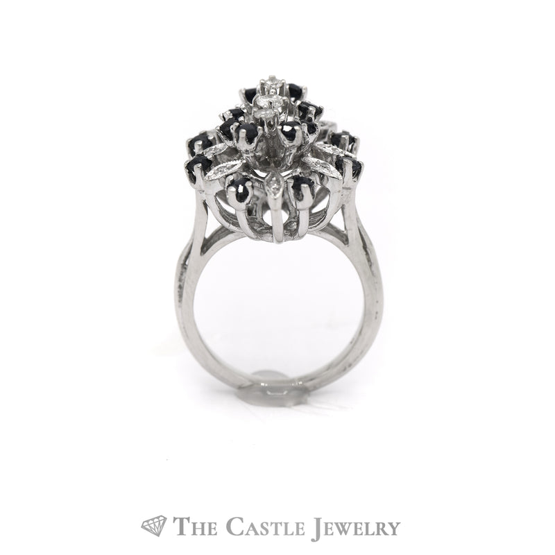 Marquise Shaped Sapphire & Diamond Cluster Ring in 14k White Gold