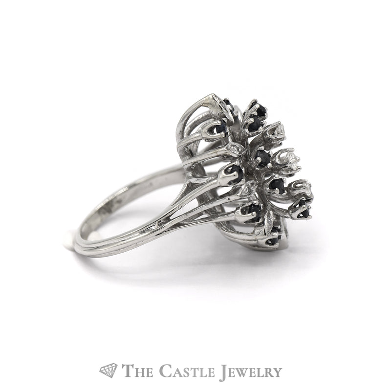 Marquise Shaped Sapphire & Diamond Cluster Ring in 14k White Gold