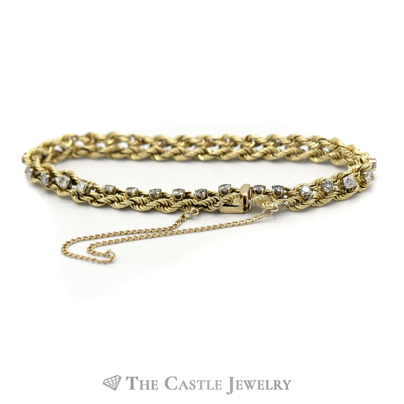 7" Double 2CTTW Diamond Rope Chain with Safety Chain in 14KT Yellow Gold