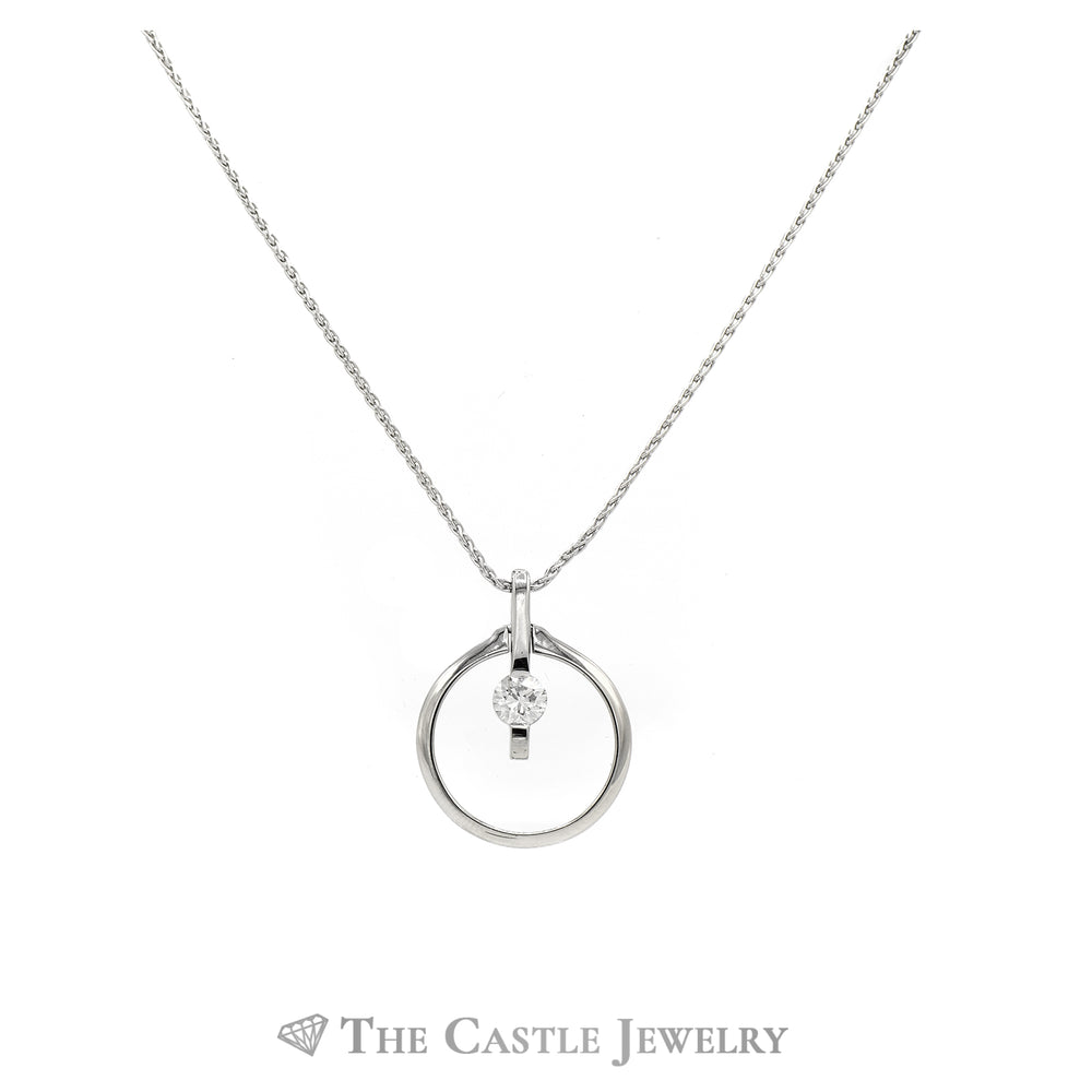 16" Necklace with "O" Ring Pendant with Round Diamond Solitaire in 14KT White Gold