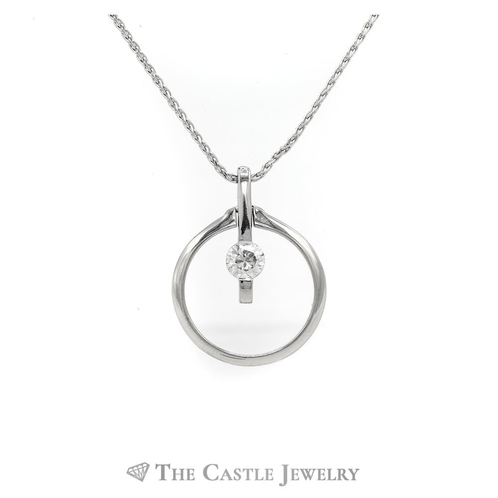 16" Necklace with "O" Ring Pendant with Round Diamond Solitaire in 14KT White Gold