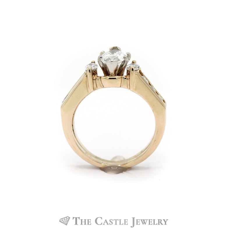 1.25CTTW Marquise Cut Bridal Set with Soldered Diamond Accents Band in 14KT Yellow Gold