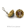 Round Feather Designed Earrings with Rubies & Turquoise in 18k Yellow Gold - Thumbnail 2