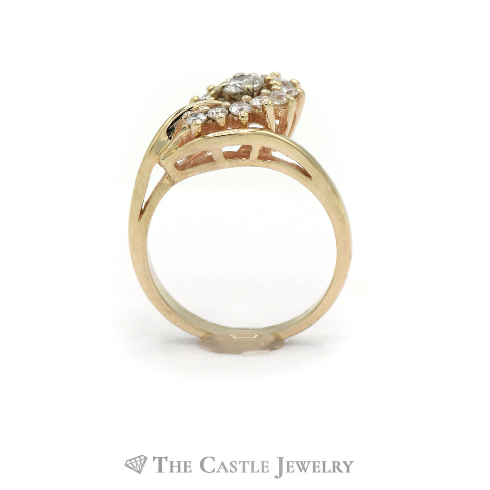 1/2 Carat Swirl Designed Round Diamond Ring in 14KT Yellow Gold