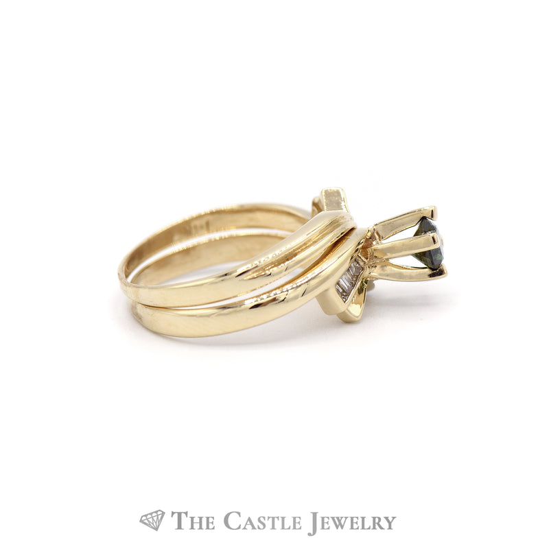 .50CTTW Green Diamond with Diamond Accents Bridal Set in 14KT Yellow Gold