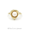 Round Pearl Ring in Leaf Designed 14k Yellow Gold Setting - Thumbnail 1