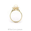 Round Pearl Ring in Leaf Designed 14k Yellow Gold Setting - Thumbnail 2