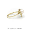 Round Pearl Ring in Leaf Designed 14k Yellow Gold Setting - Thumbnail 3