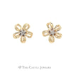 Flower Stud Earrings with Diamond Accents in 14KT Yellow Gold - Thumbnail 1