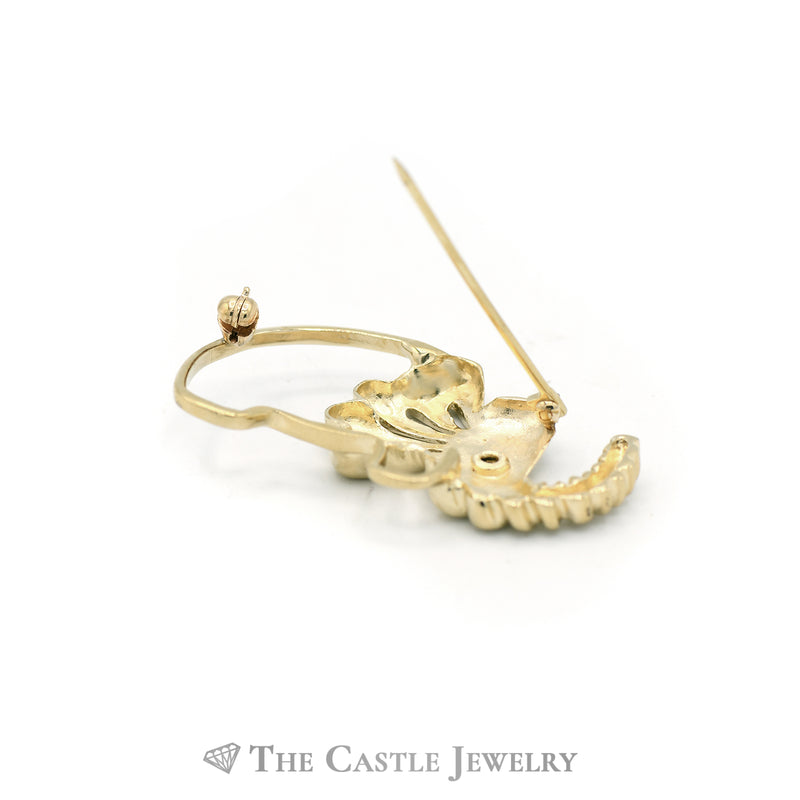 Elephant Broach with Round Sapphire Eye in 14KT Yellow Gold