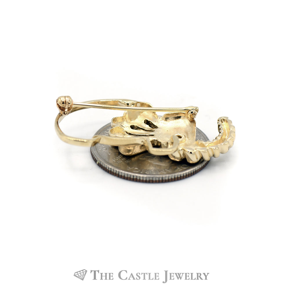 Elephant Broach with Round Sapphire Eye in 14KT Yellow Gold
