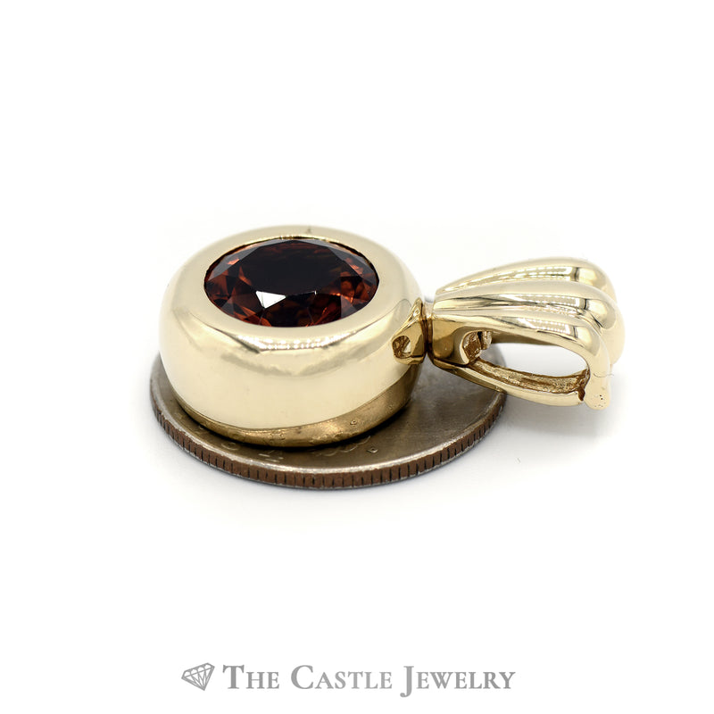 Large Bezel Set Round Citrine Pendant in 14KT Yellow Gold
