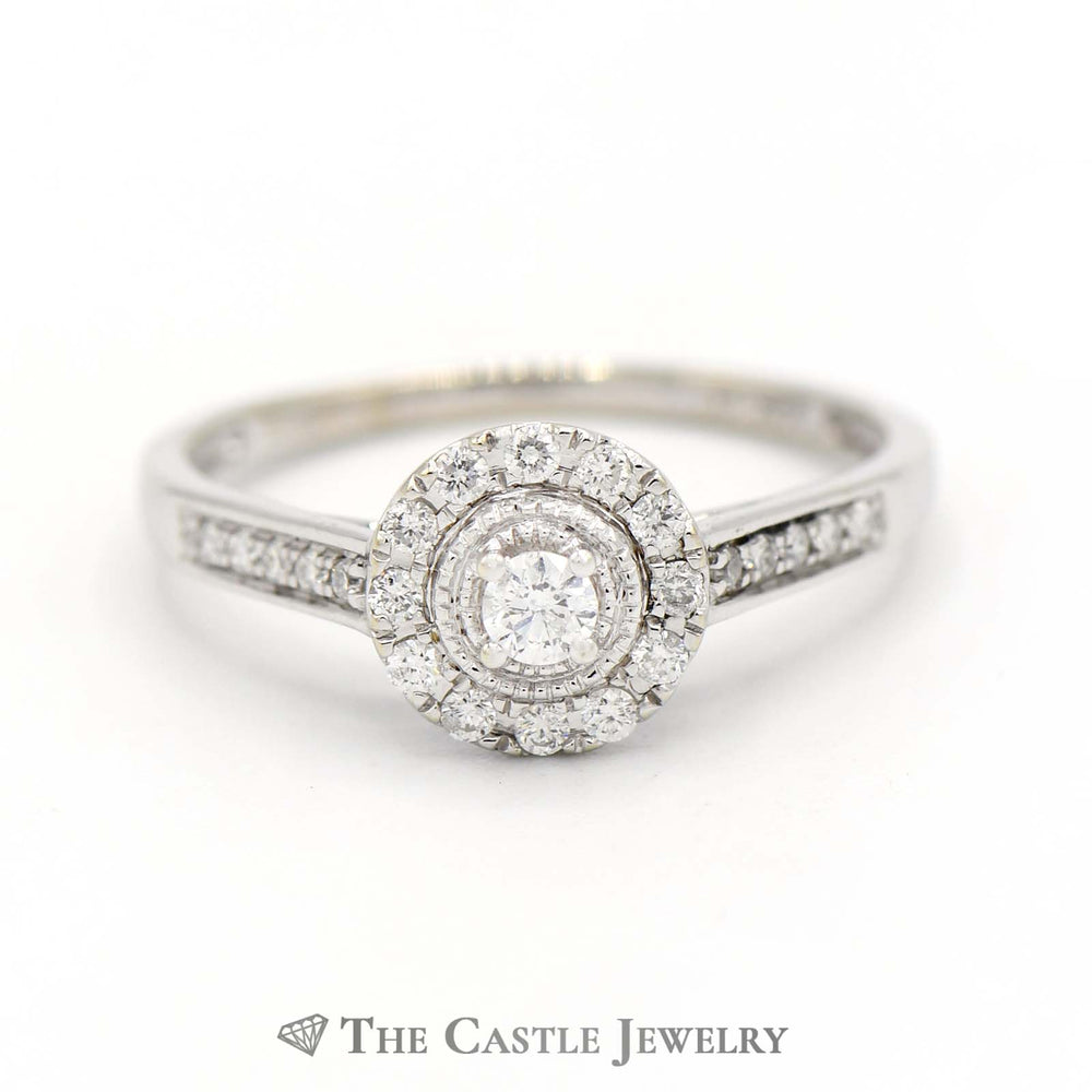 1/3cttw Round Diamond Engagement Ring with Double Halo in 14k White Gold