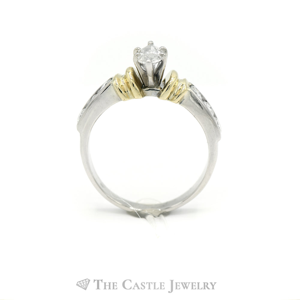 1cttw Marquise Diamond Engagement Ring with Round Diamond Accents in 10k Two Tone Gold