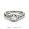 1cttw Round Diamond Engagement Ring with Diamond Halo and Accents in 14k White Gold Split Shank Setting - Thumbnail 1