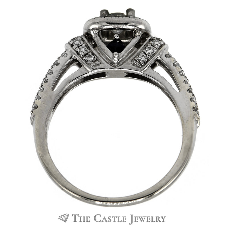 Vera Wang "Wish" Round Diamond Engagement Ring with Diamond Halo and Accents in 14k White Gold