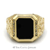 Emerald Cut Black Onyx Ring with Diamond Accents in 10k Yellow Gold Nugget Mounting - Thumbnail 1