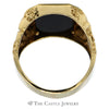 Emerald Cut Black Onyx Ring with Diamond Accents in 10k Yellow Gold Nugget Mounting - Thumbnail 2