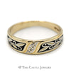 Illusion Set Diamond Band with Leaf Designed Black Enamel Detail in 14k Yellow Gold - Thumbnail 1